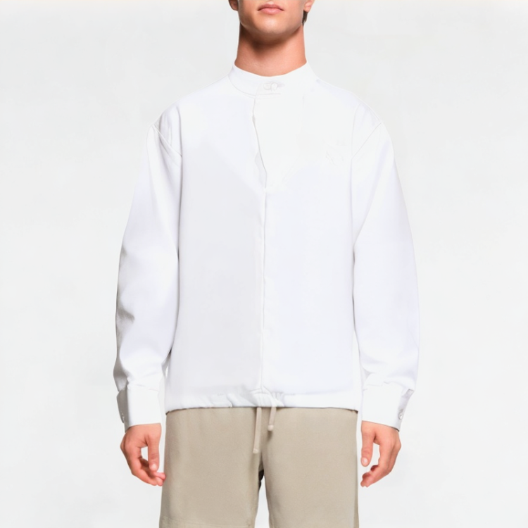 Small Stand-Up Collar Solid Color Long-Sleeved Shirt 