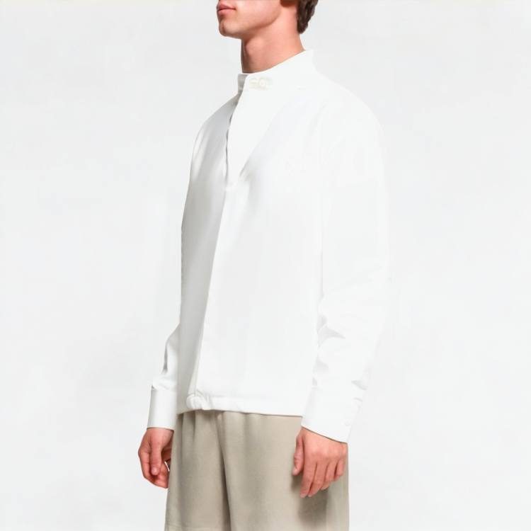 Small Stand-Up Collar Solid Color Long-Sleeved Shirt 