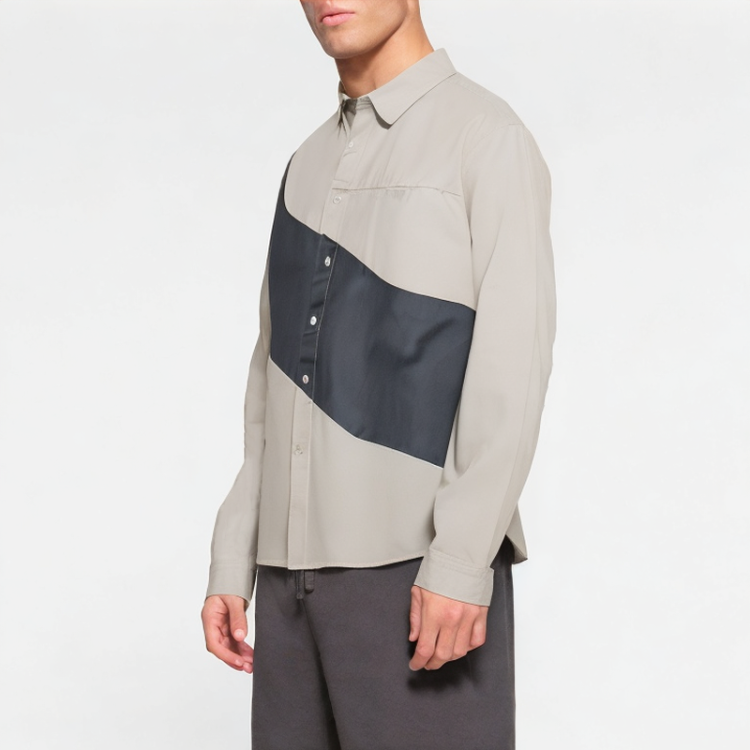 Spring Colorblock Long Sleeve Lapel Shirt