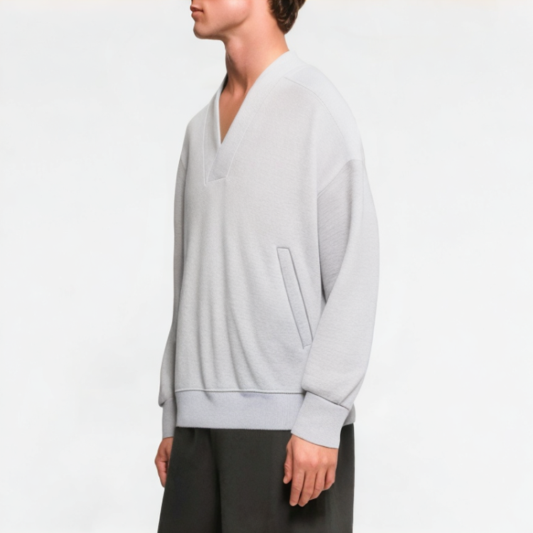 Simple Retro V-neck Solid Color Sweatshirt