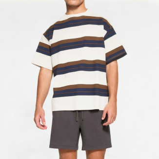 Men's College Style Contrast Stripe Short Sleeve