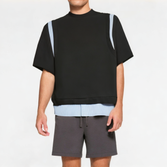 Men's College Style Fake Two-Piece Striped Short Sleeve