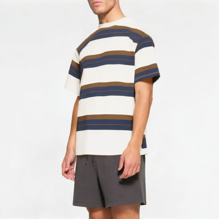 Men's College Style Contrast Stripe Short Sleeve
