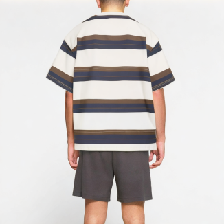Men's College Style Contrast Stripe Short Sleeve