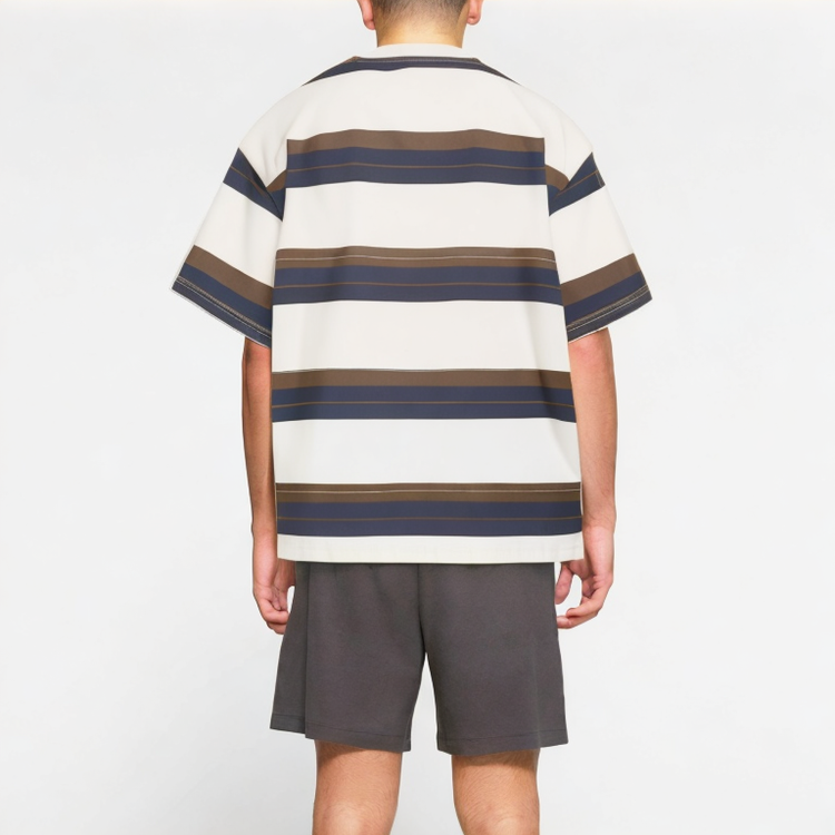 Men's College Style Contrast Stripe Short Sleeve