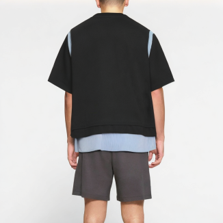 Men's College Style Fake Two-Piece Striped Short Sleeve