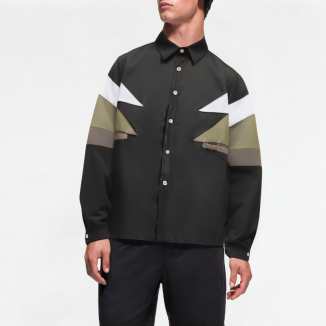 Retro Patchwork Contrast Color Long Sleeve Shirt 
