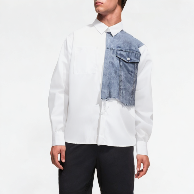 Spring Denim Splicing Shirt 
