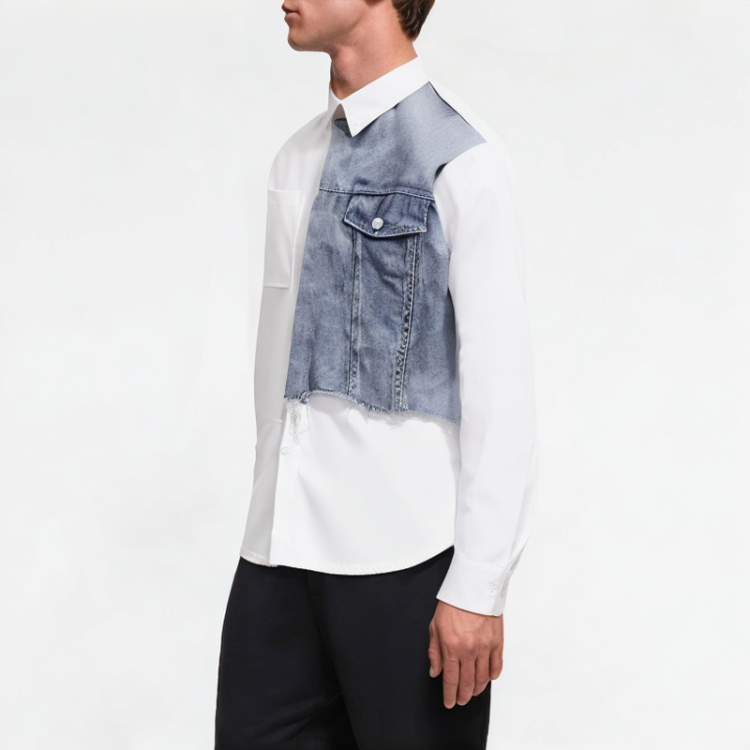 Spring Denim Splicing Shirt 