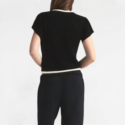 Black Lace-Trimmed Short-Sleeve Top