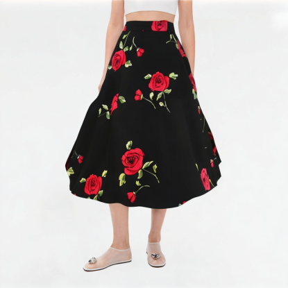Women's High-waisted Floral A-line Skirt 