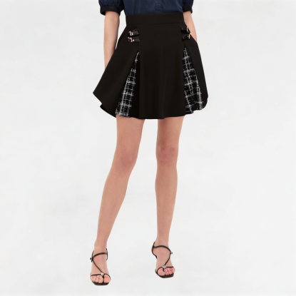 Versatile Patchwork Plaid Pleated Skirt