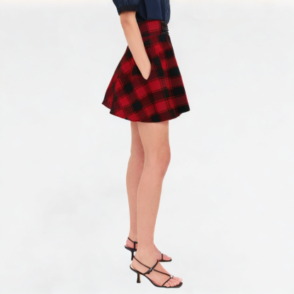 Fashionable Grid Pattern Lace-up Skirt 