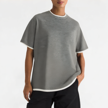 Spliced Contrasting Casual Short Sleeves