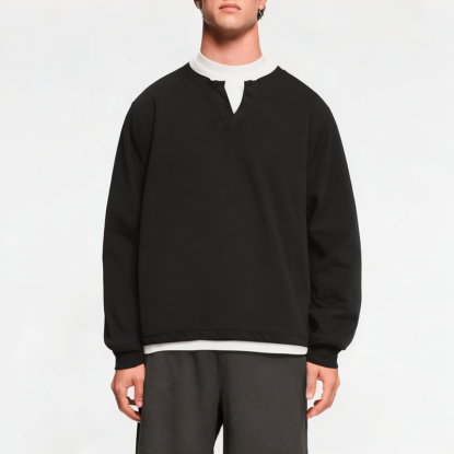 Fake Two-Piece V-Neck Drop Shoulder Men's Sweatshirt 